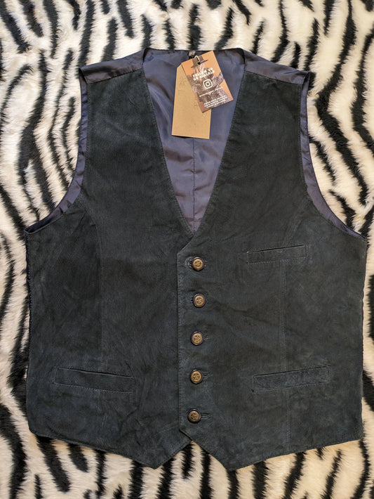 VINTAGE DARK NAVY SUEDE LEATHER WAISTCOAT XL