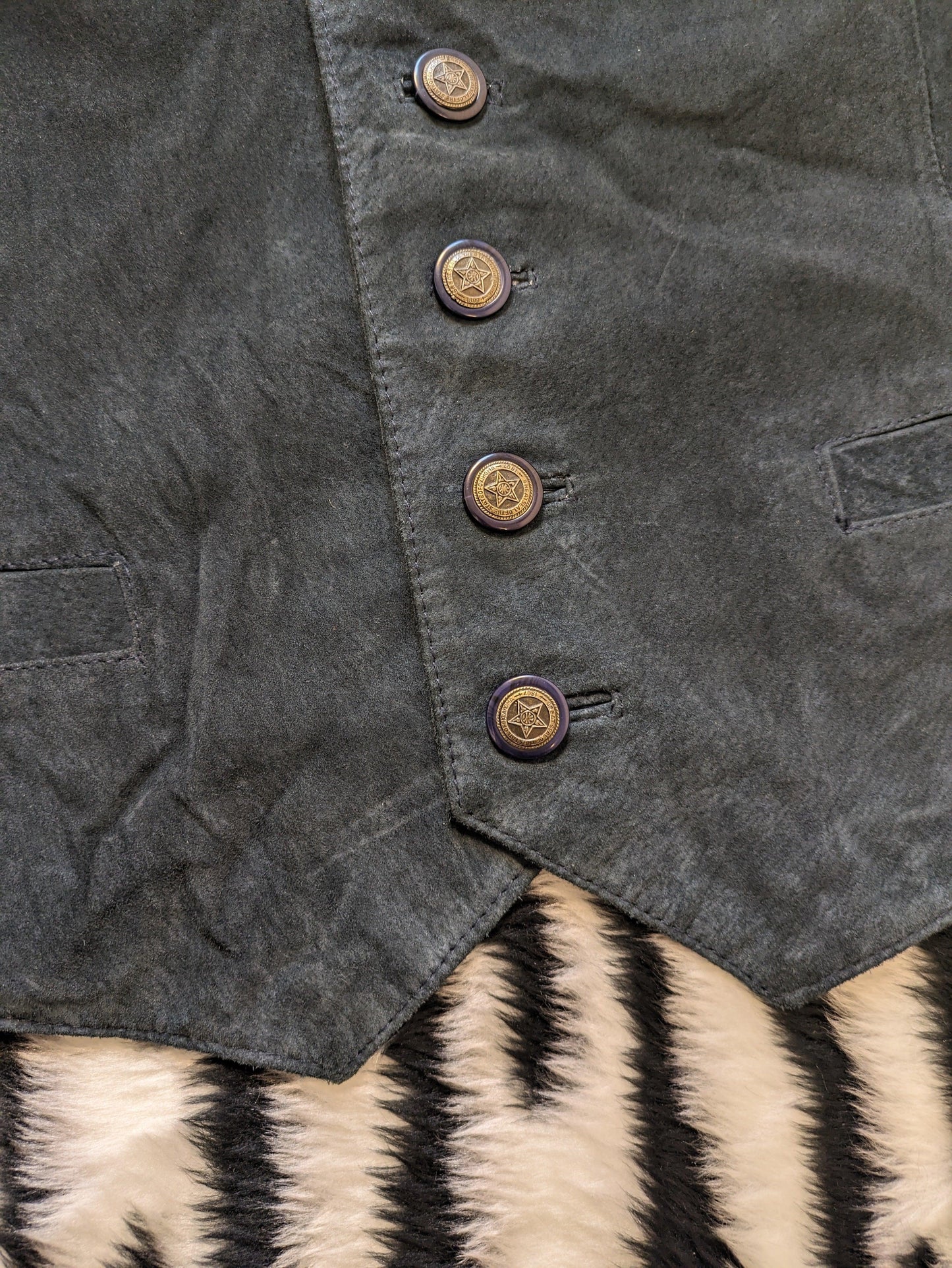 VINTAGE DARK NAVY SUEDE LEATHER WAISTCOAT XL