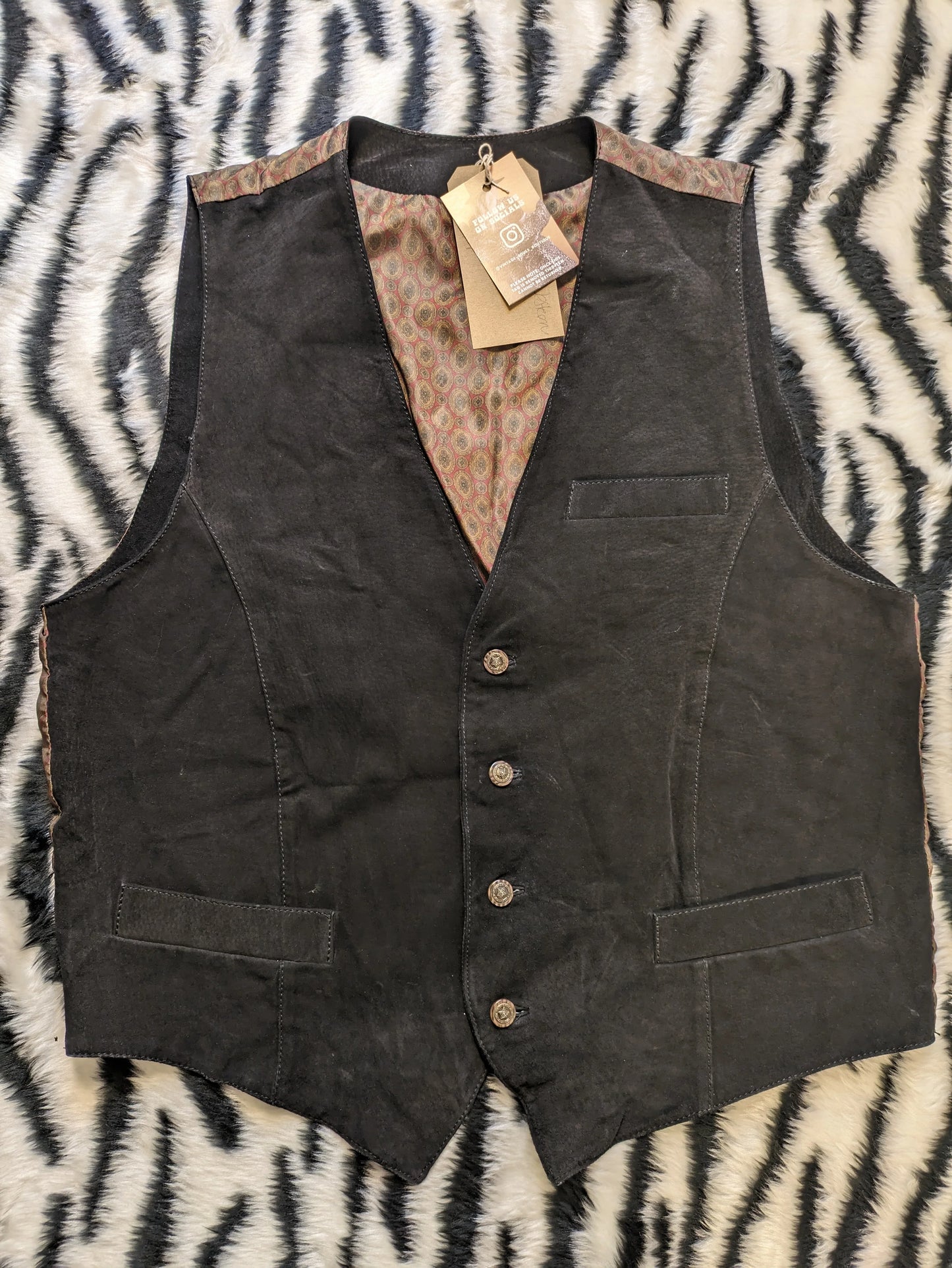 VINTAGE BLACK SUEDE LEATHER WAISTCOAT XL/2XL