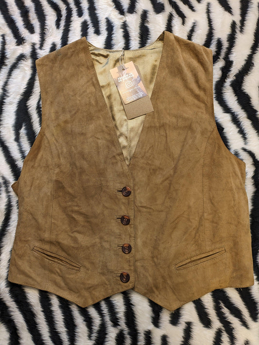 VINTAGE LIGHT TAN SUEDE LEATHER WAISTCOAT XL