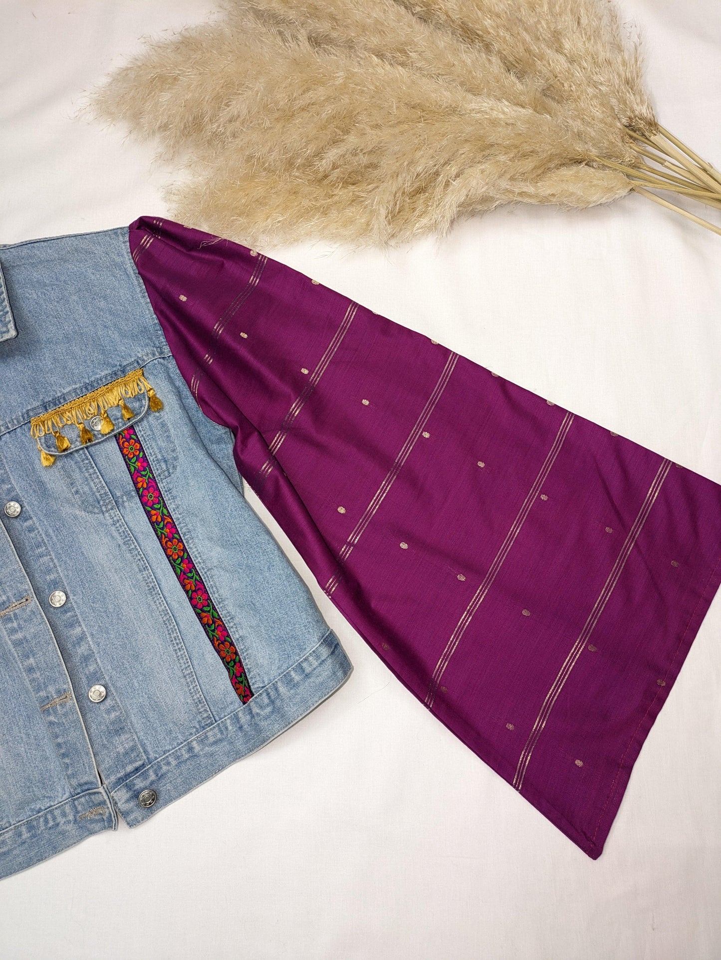 REWORKED PURPLE TASSEL DENIM JACKET M/L