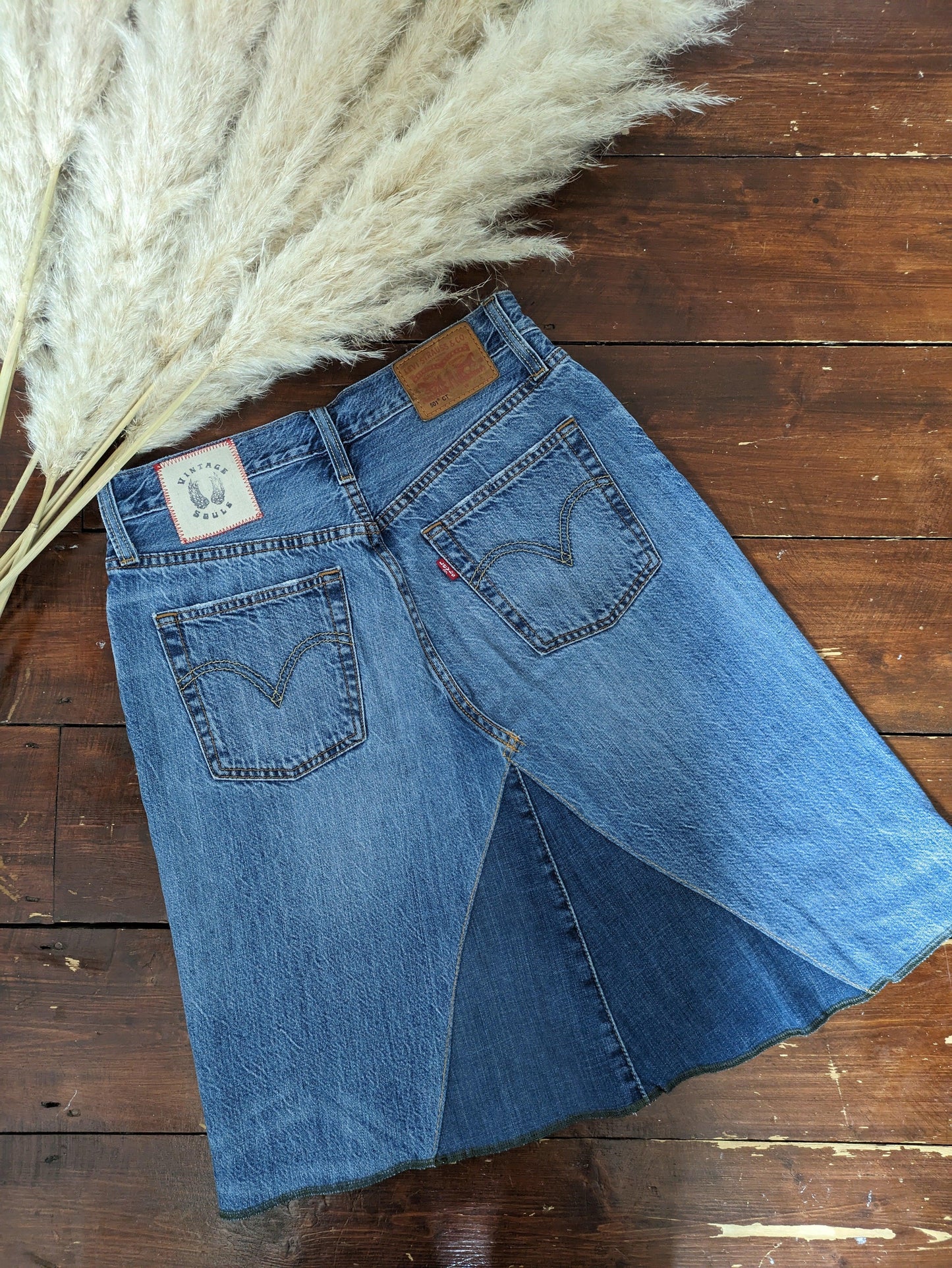 YELLOW FLORAL REWORKED LEVI'S 501's FLORAL JEANS SKIRT W28