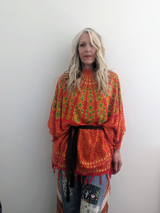 BALI ORANGE HAND PRINTED KAFTAN