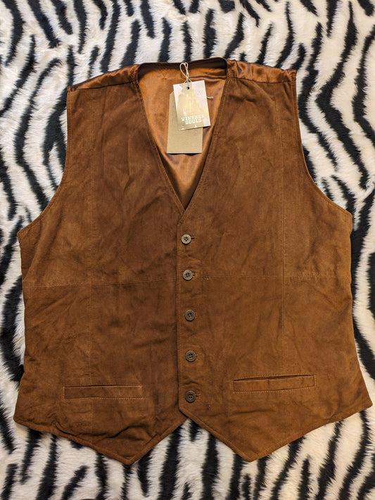 VINTAGE DARK TAN SUEDE WAISTCOAT L/XL