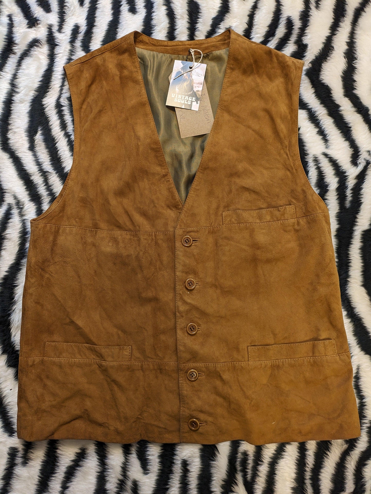 VINTAGE DARK TAN SUEDE LEATHER WAISTCOAT L
