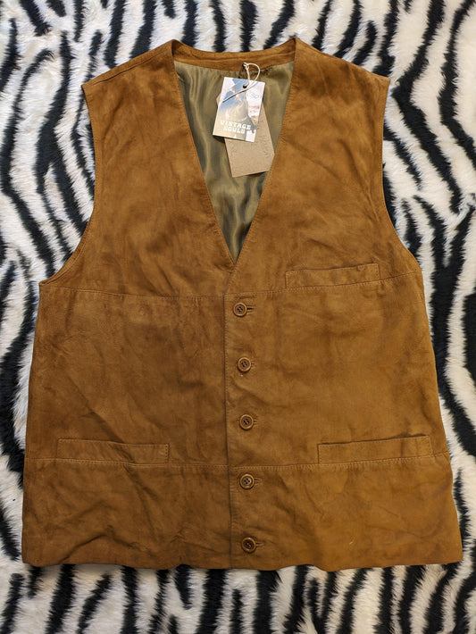 VINTAGE DARK TAN SUEDE LEATHER WAISTCOAT L